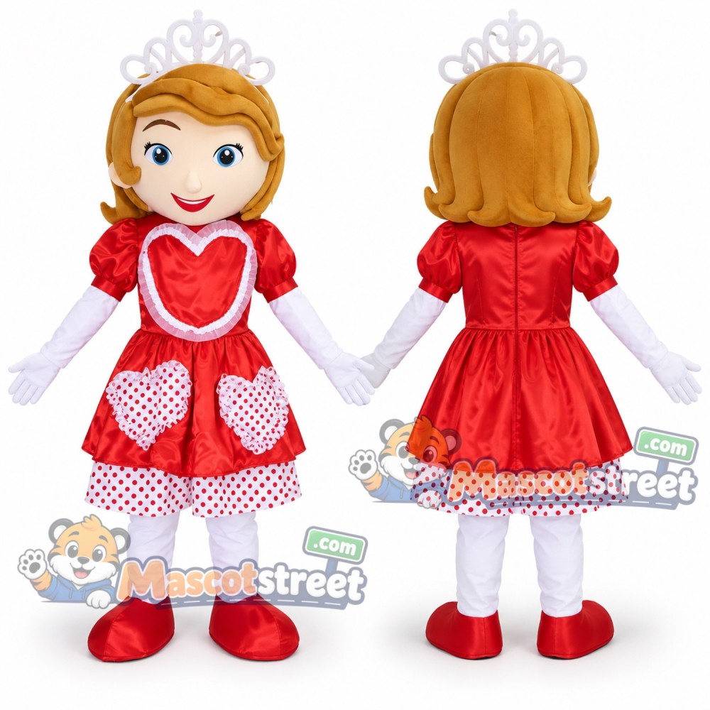Blond Princess Mascot Costume with Red Dress and Tiara Blond Princess Mascot Costume with Red Dress and Tiara