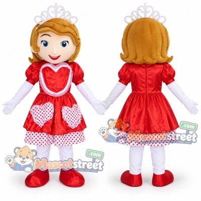 Blond Princess Mascot Costume with Red Dress and Tiara Blond Princess Mascot Costume with Red Dress and Tiara