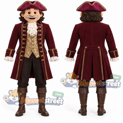 Pirate Captain Mascot Costume with Burgundy Coat and Tricorn Hat Pirate Captain Mascot Costume with Burgundy Coat and Tricorn Hat