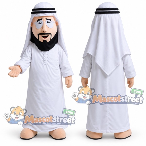 Bearded Man Mascot Costume with White Robe and White Headscarf