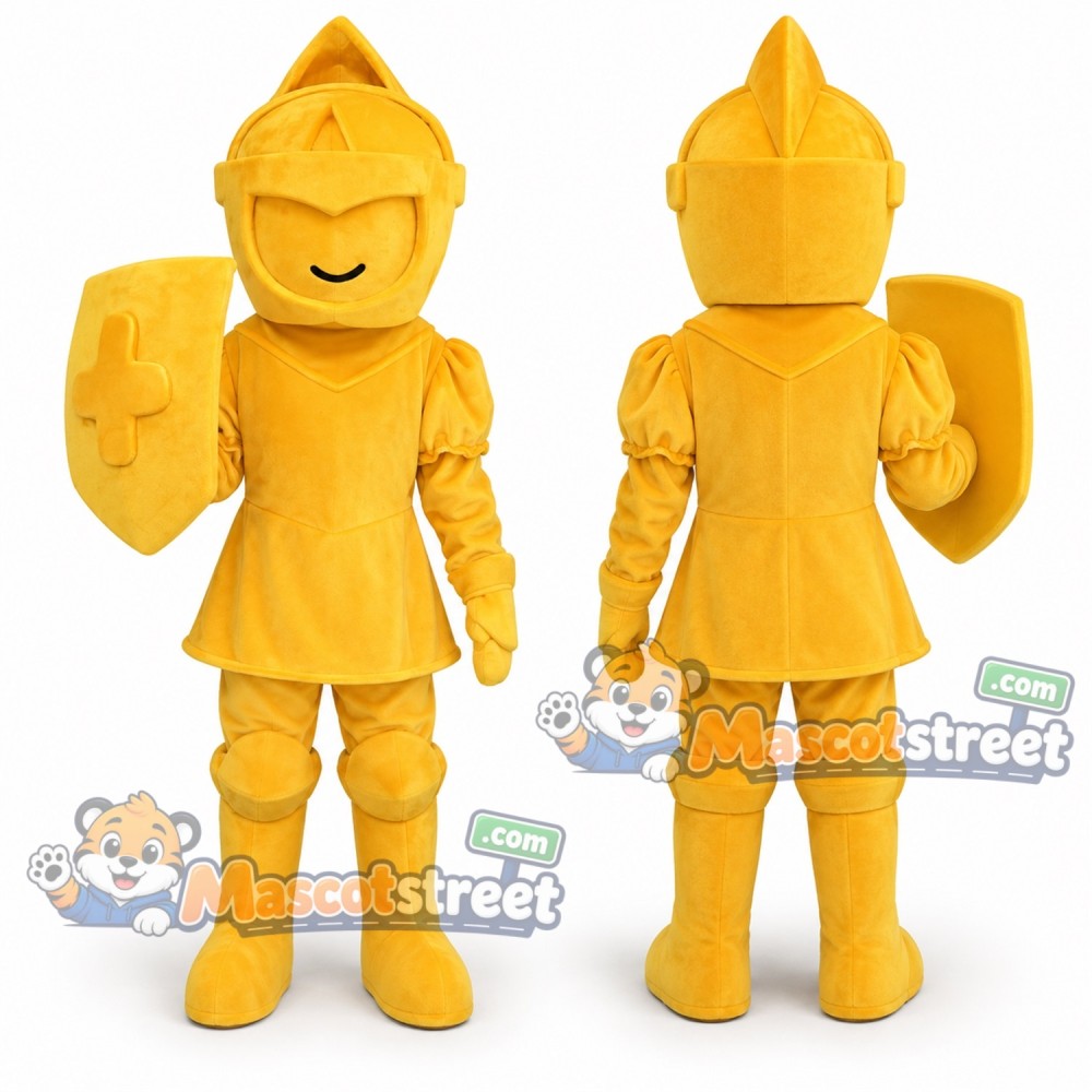 Gold Knight Mascot Costume with Gold Armor and Helmet