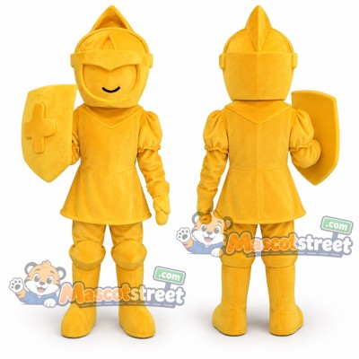 Gold Knight Mascot Costume with Gold Armor and Helmet