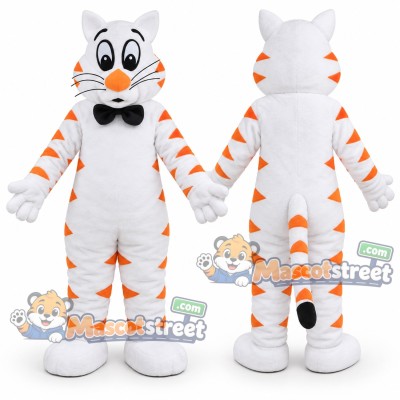 White and Orange Tiger Mascot Costume with Black Bow Tie White and Orange Tiger Mascot Costume with Black Bow Tie