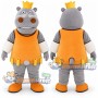 Gray Rhinoceros King Mascot Costume with Orange Tunic and Crown
