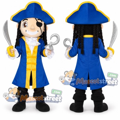 Pirate Captain Mascot Costume with Blue Coat and Tricorn Hat Pirate Captain Mascot Costume with Blue Coat and Tricorn Hat