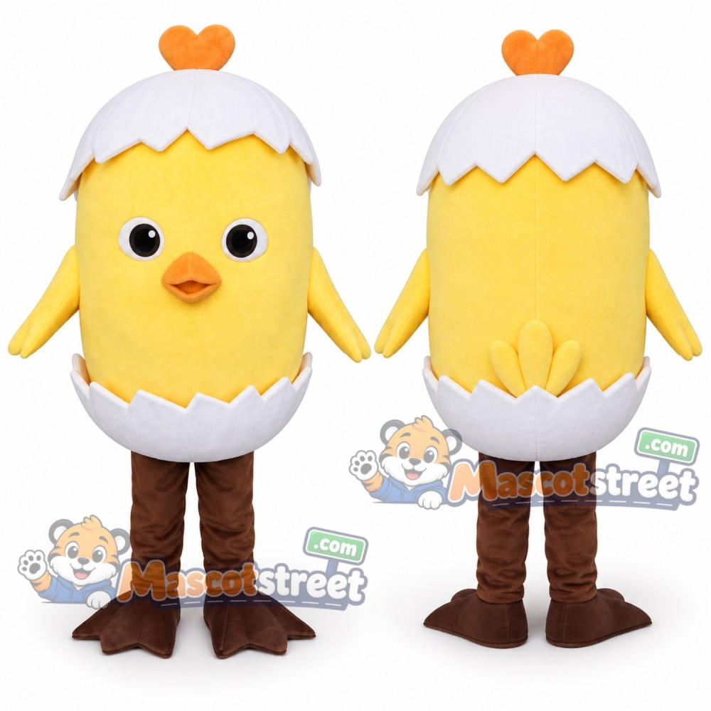 Yellow Chick in Eggshell Mascot Costume Yellow Chick in Eggshell Mascot Costume