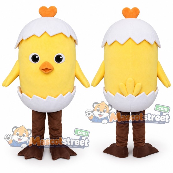 Yellow Chick in Eggshell Mascot Costume