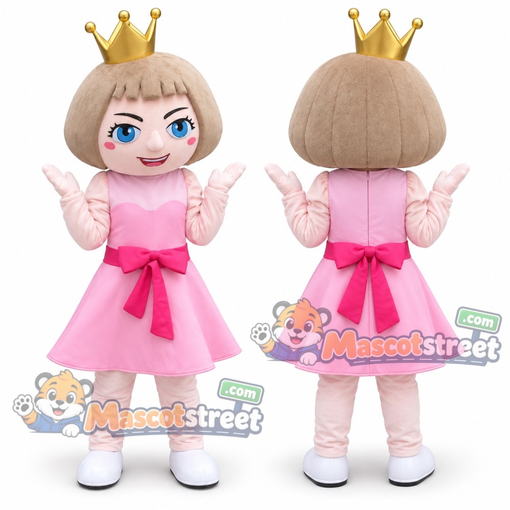 Blond Princess Mascot Costume with Pink Dress and Crown Blond Princess Mascot Costume with Pink Dress and Crown