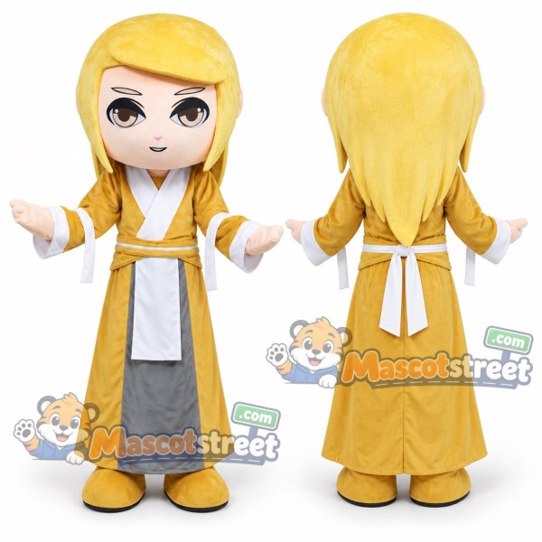 Blond Warrior Mascot Costume with Gold Robe