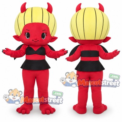 Red Devil Mascot Costume with Black Shirt and Yellow Headpiece
