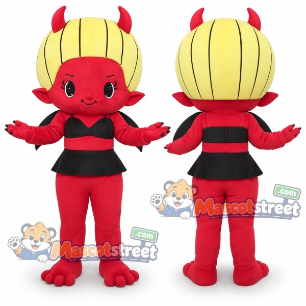 Red Devil Mascot Costume with Black Shirt and Yellow Headpiece