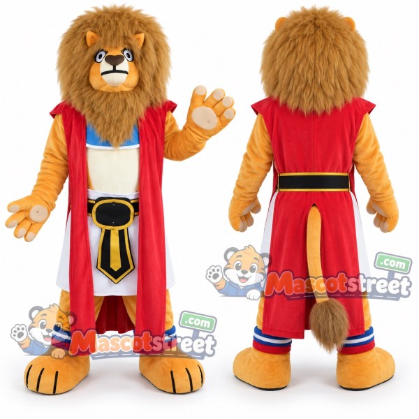 Brown Lion Mascot Costume with Red and Gold Coat
