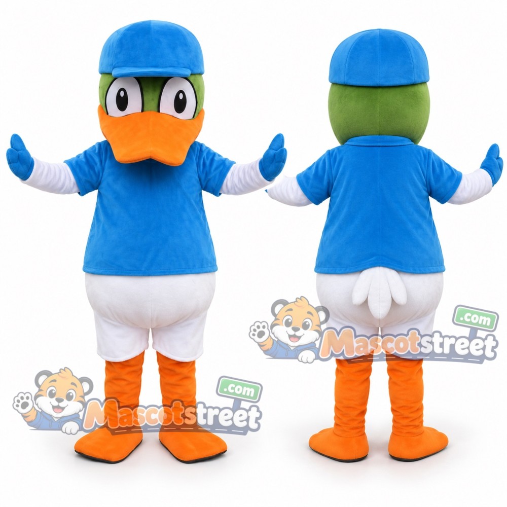 Duck Mascot Costume with Blue Shirt and Blue Cap Duck Mascot Costume with Blue Shirt and Blue Cap