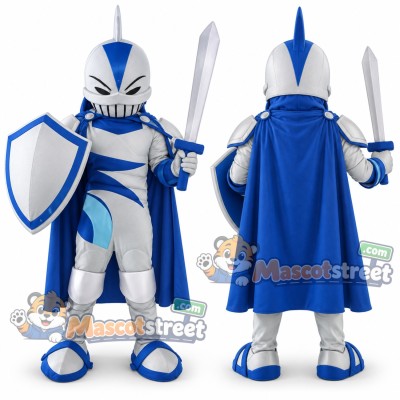 Knight Mascot Costume with Silver and Blue Armor, Blue Cape and Helmet Knight Mascot Costume with Silver and Blue Armor, Blue Cape and Helmet
