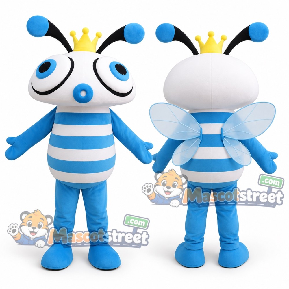 Blue and White Bee Mascot Costume Blue and White Bee Mascot Costume