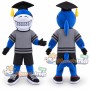 Blue Shark Graduate Mascot Costume with Gray Shirt, Black Shorts and Graduation Cap