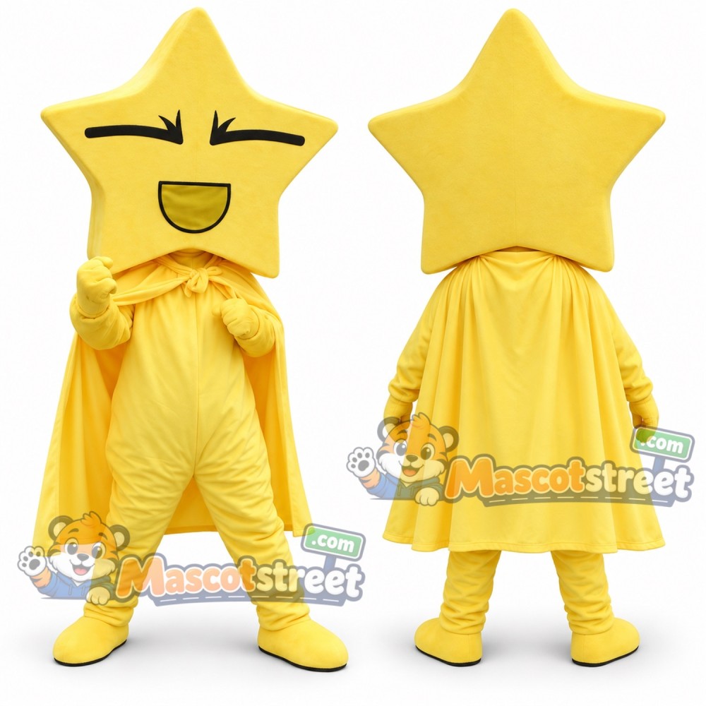 Yellow Star Superhero Mascot Costume with Yellow Cape Yellow Star Superhero Mascot Costume with Yellow Cape