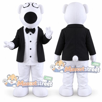 White Polar Bear Mascot Costume with Black Tuxedo Jacket and Bow Tie White Polar Bear Mascot Costume with Black Tuxedo Jacket and Bow Tie