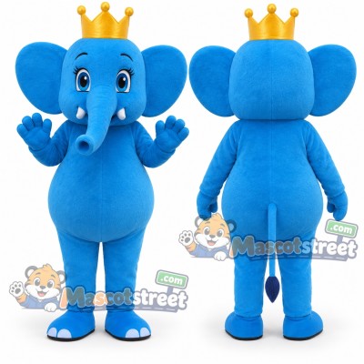 Blue Elephant King Mascot Costume with Crown Blue Elephant King Mascot Costume with Crown