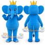 Blue Elephant King Mascot Costume with Crown