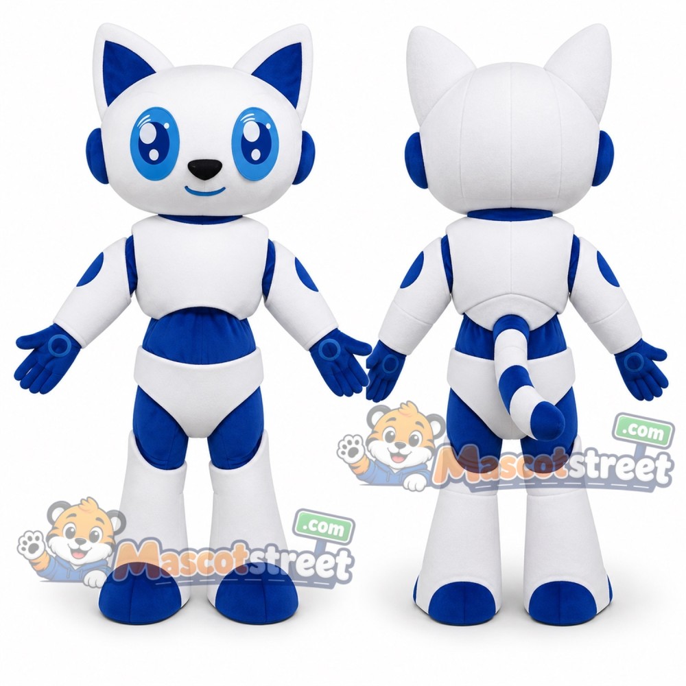 White and Blue Robot Dog Mascot Costume White and Blue Robot Dog Mascot Costume