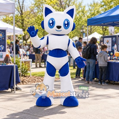 White and Blue Robot Dog Mascot Costume White and Blue Robot Dog Mascot Costume