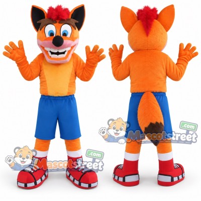 Orange Fox Mascot Costume with Orange Shirt and Blue Shorts Orange Fox Mascot Costume with Orange Shirt and Blue Shorts