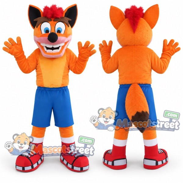 Orange Fox Mascot Costume with Orange Shirt and Blue Shorts