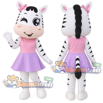 White Zebra Mascot Costume with Pink Shirt and Purple Skirt White Zebra Mascot Costume with Pink Shirt and Purple Skirt