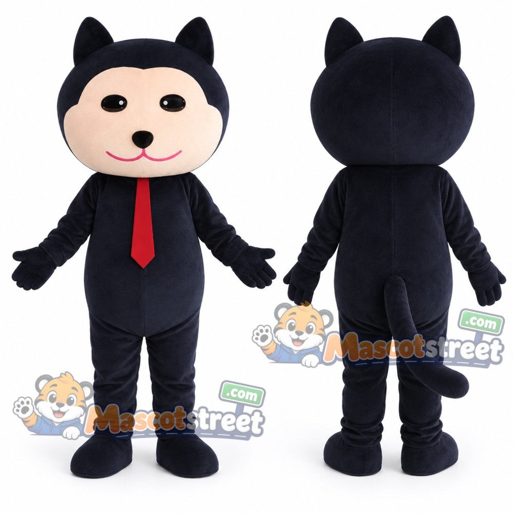 Black Cat Mascot Costume with Red Tie Black Cat Mascot Costume with Red Tie