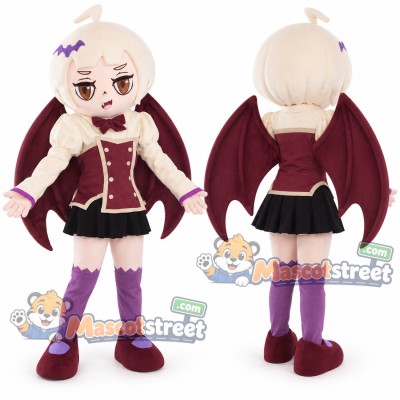 Blond Vampire Girl Mascot Costume with Burgundy Jacket and Black Skirt Blond Vampire Girl Mascot Costume with Burgundy Jacket and Black Skirt