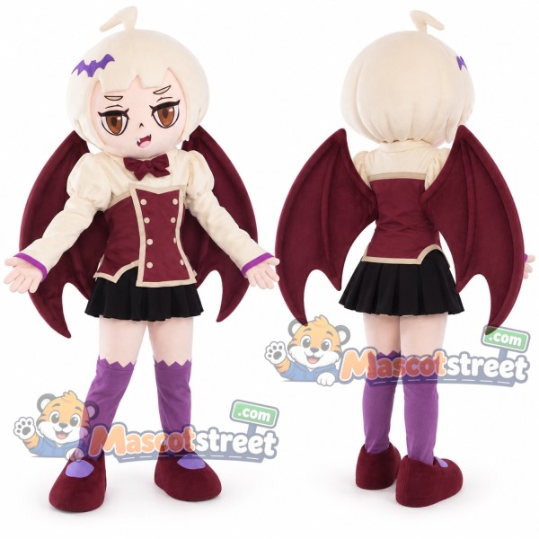 Blond Vampire Girl Mascot Costume with Burgundy Jacket and Black Skirt