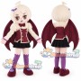 Blond Vampire Girl Mascot Costume with Burgundy Jacket and Black Skirt