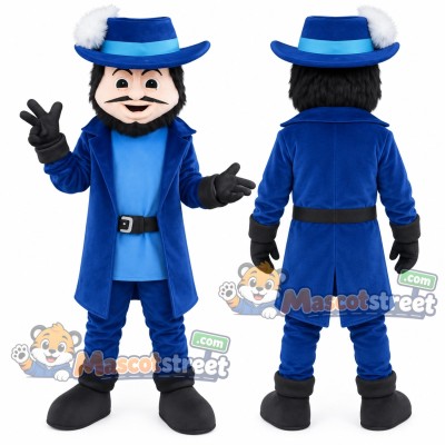 Pirate Captain Mascot Costume with Blue Coat and Blue Hat Pirate Captain Mascot Costume with Blue Coat and Blue Hat