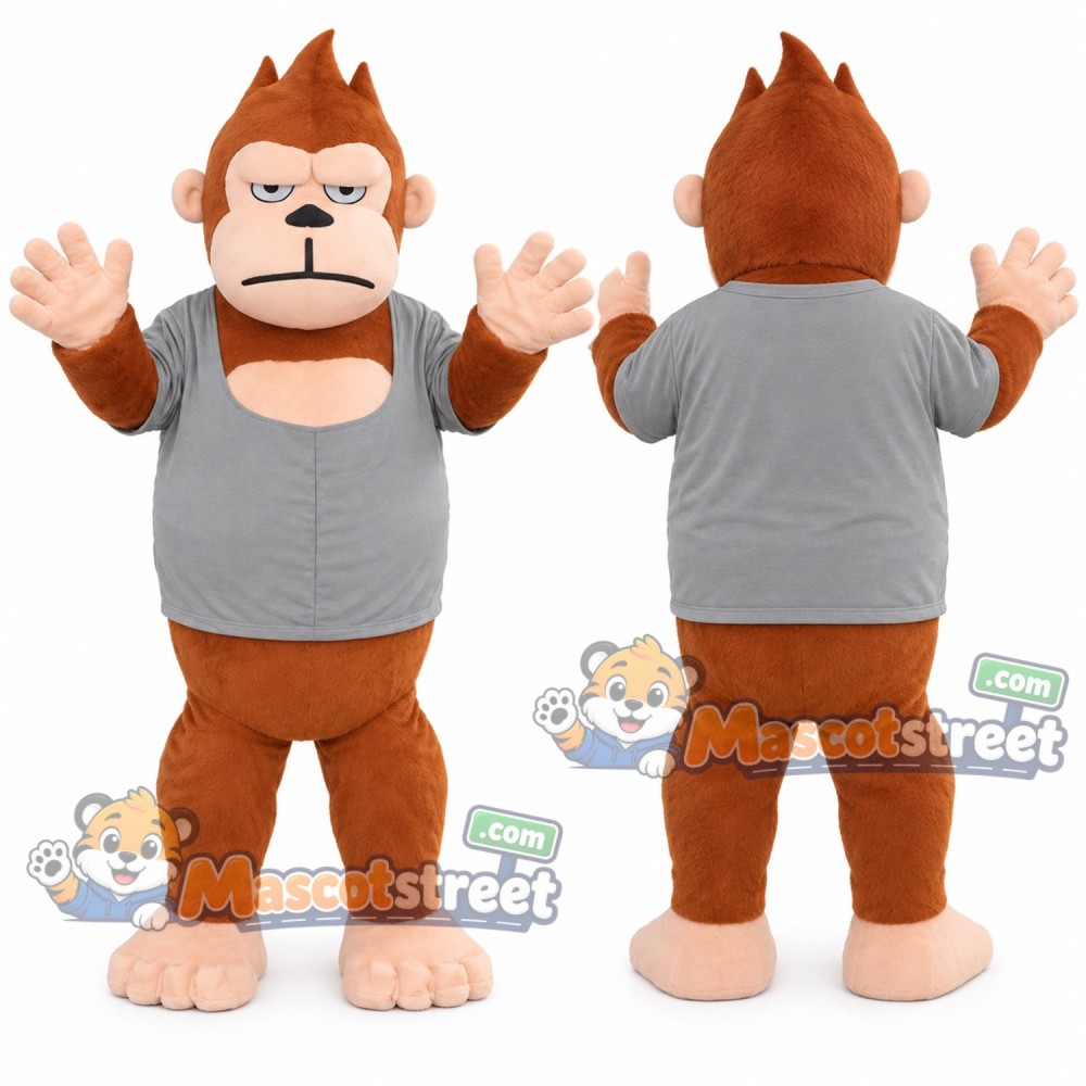 Brown Gorilla Mascot Costume with Gray Shirt