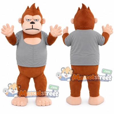 Brown Gorilla Mascot Costume with Gray Shirt