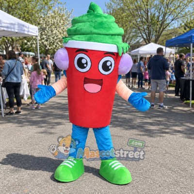 Green Soft Serve Ice Cream in Red Cup Mascot Costume Green Soft Serve Ice Cream in Red Cup Mascot Costume