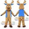 Tan Deer Mascot Costume with Blue Vest
