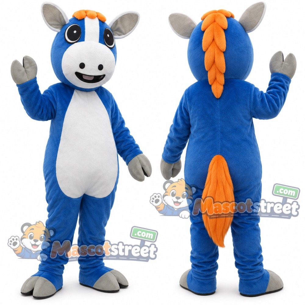 Blue Horse with Orange Mane Mascot Costume Blue Horse with Orange Mane Mascot Costume
