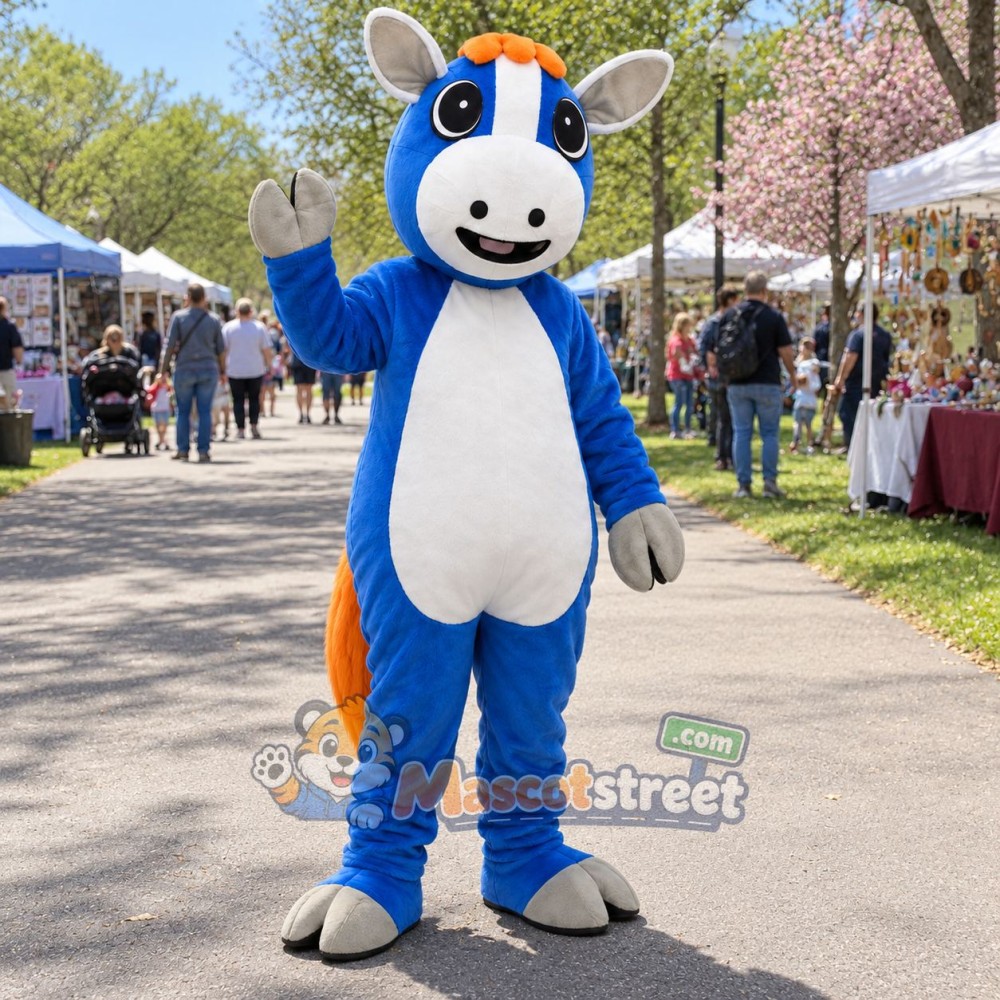 Blue Horse with Orange Mane Mascot Costume Blue Horse with Orange Mane Mascot Costume