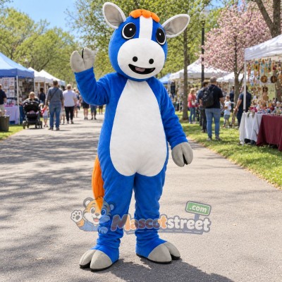 Blue Horse with Orange Mane Mascot Costume Blue Horse with Orange Mane Mascot Costume