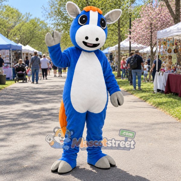 Blue Horse with Orange Mane Mascot Costume Blue Horse with Orange Mane Mascot Costume