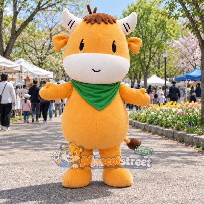 Orange Cow Mascot Costume with Green Neckerchief Orange Cow Mascot Costume with Green Neckerchief
