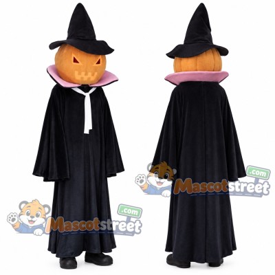 Pumpkin Witch Mascot Costume with Black Robe and Pointed Hat Pumpkin Witch Mascot Costume with Black Robe and Pointed Hat