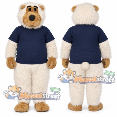 Cream Bear Mascot Costume with Navy Shirt
