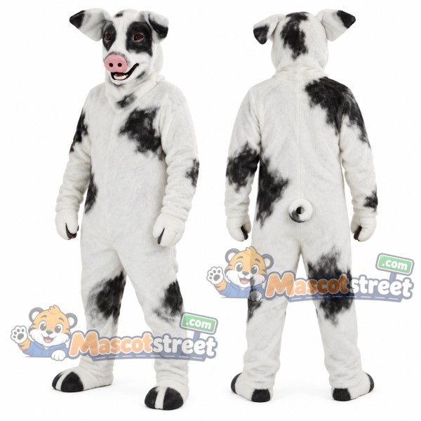 White and Black Spotted Pig Mascot Costume