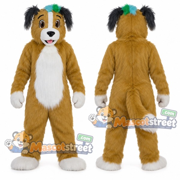 Tan Dog Mascot Costume with Green and Brown Cap