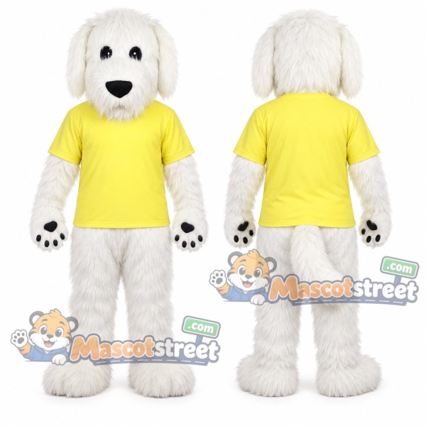 White Dog Mascot Costume with Yellow Shirt