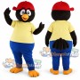 Black Owl Mascot Costume with Yellow Shirt, Blue Pants and Red Cap