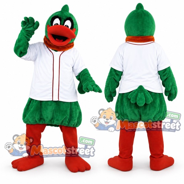 Green Duck Mascot Costume with White Jacket and Green Shorts